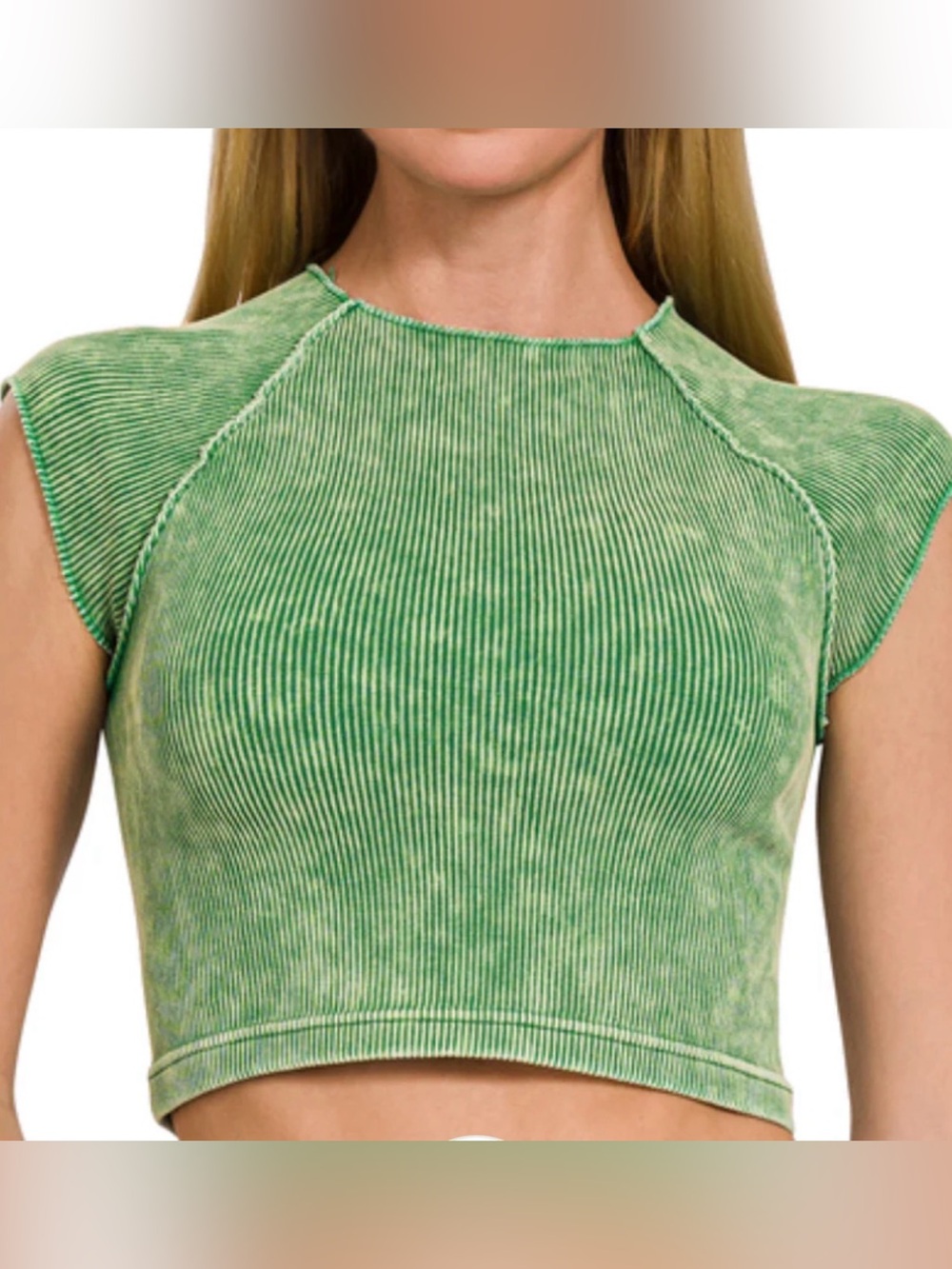 Zenana Outfitters NWOT Green Ribbed Crop Top